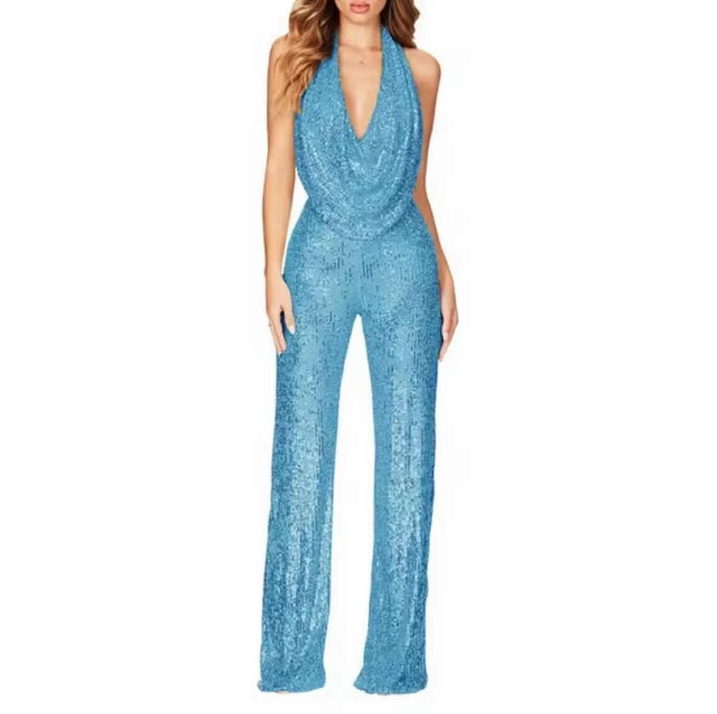 Paula | Mono elegante de mujer con lentejuelas y cuello halter