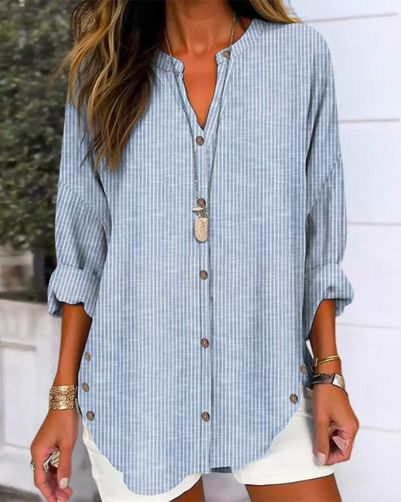 Selmira | Blusa larga a rayas para mujer con botones y manga larga