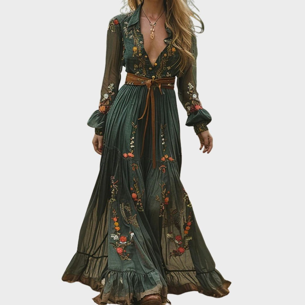 Sohee | Vestido Largo Boho con Bordado Floral