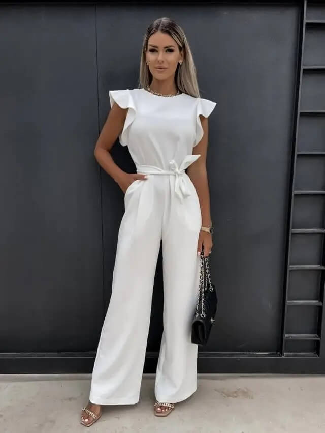 Yessica | Mono elegante para mujer con pantalón ancho y cinturón estilizador | Sofisticado