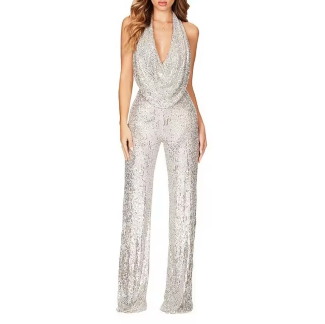 Paula | Mono elegante de mujer con lentejuelas y cuello halter