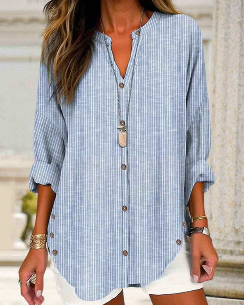Selmira | Blusa larga a rayas para mujer con botones y manga larga