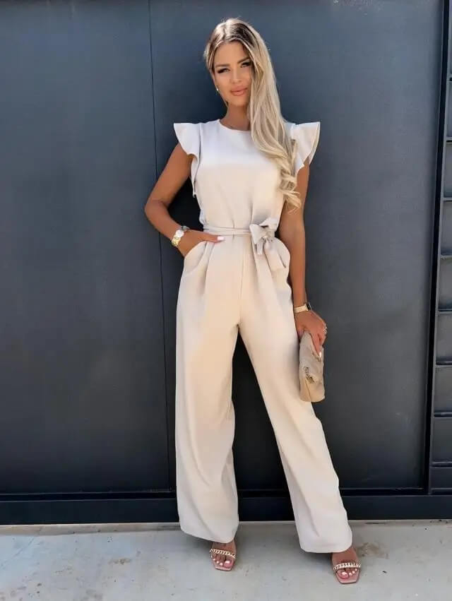 Yessica | Mono elegante para mujer con pantalón ancho y cinturón estilizador | Sofisticado