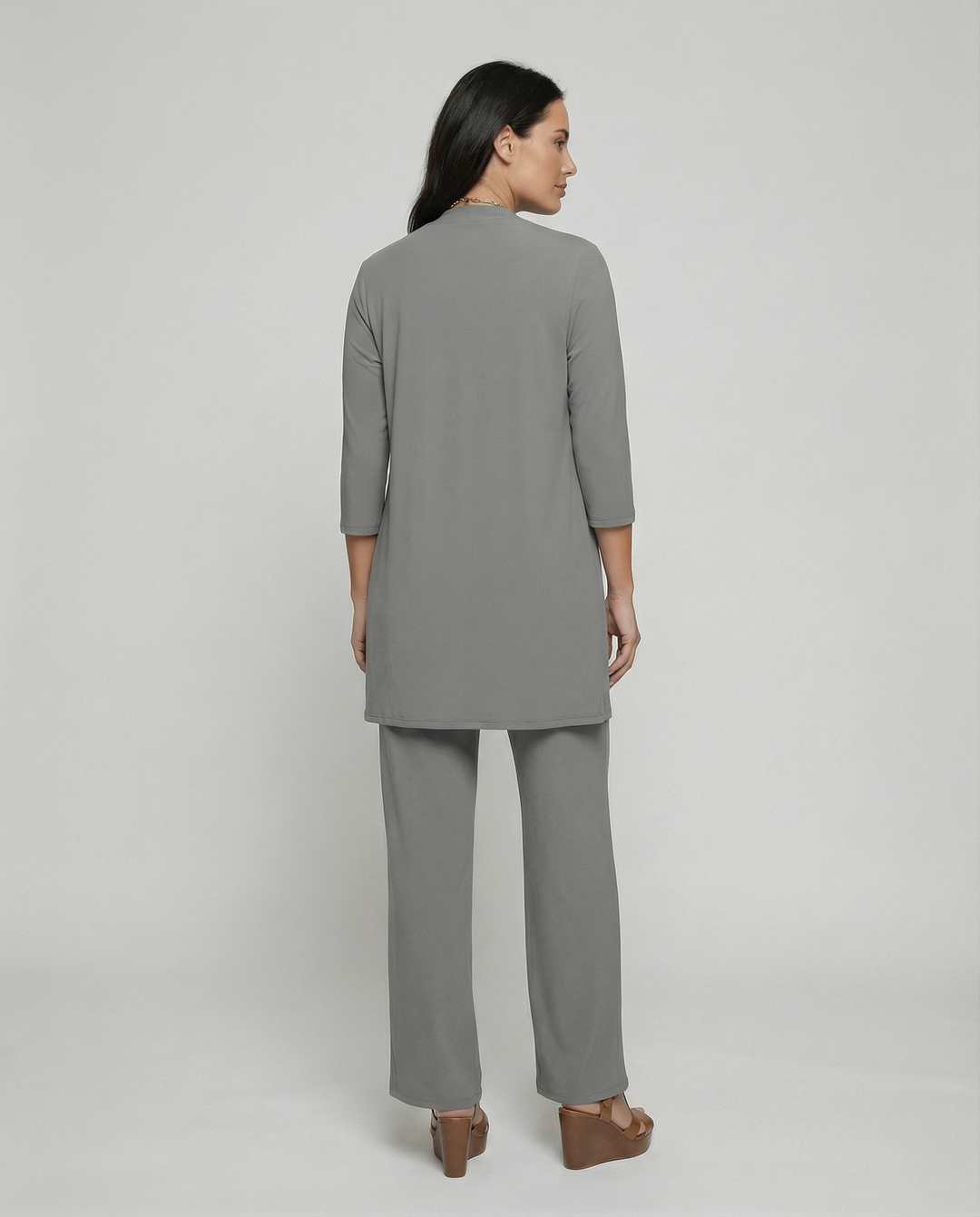 Florinda | Conjunto de tres piezas para mujer con duster y escote redondo | Elegante