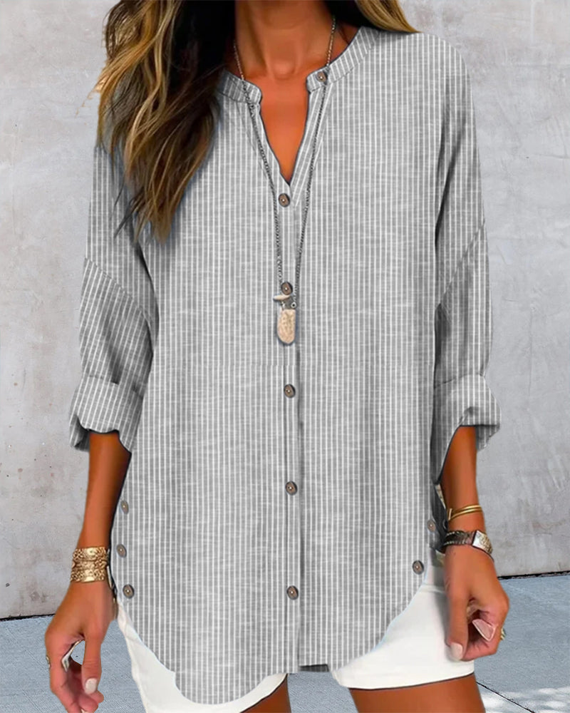 Selmira | Blusa larga a rayas para mujer con botones y manga larga