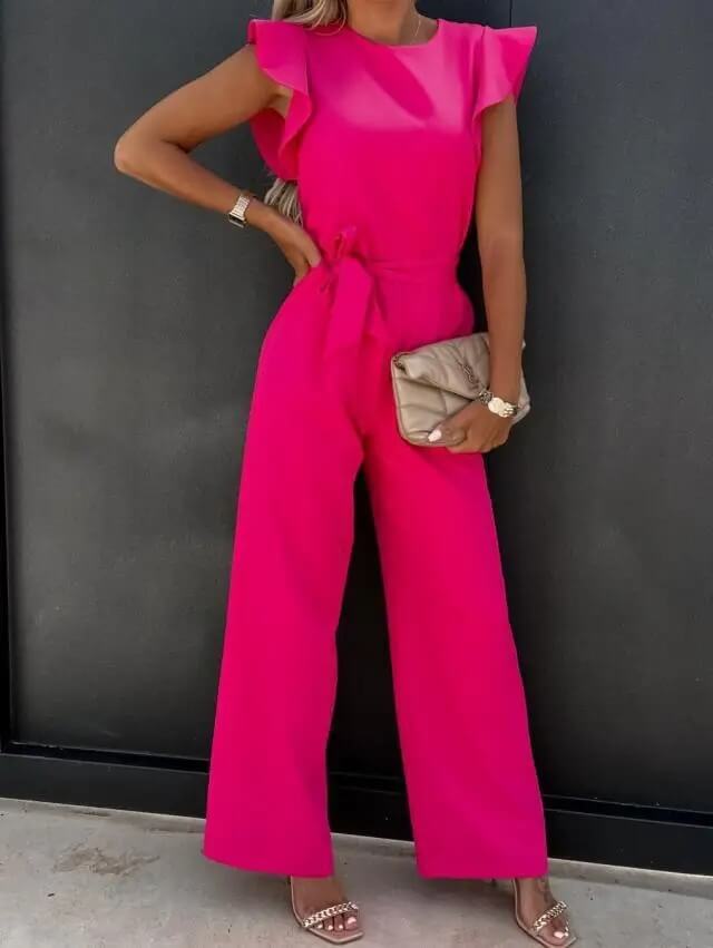 Yessica | Mono elegante para mujer con pantalón ancho y cinturón estilizador | Sofisticado