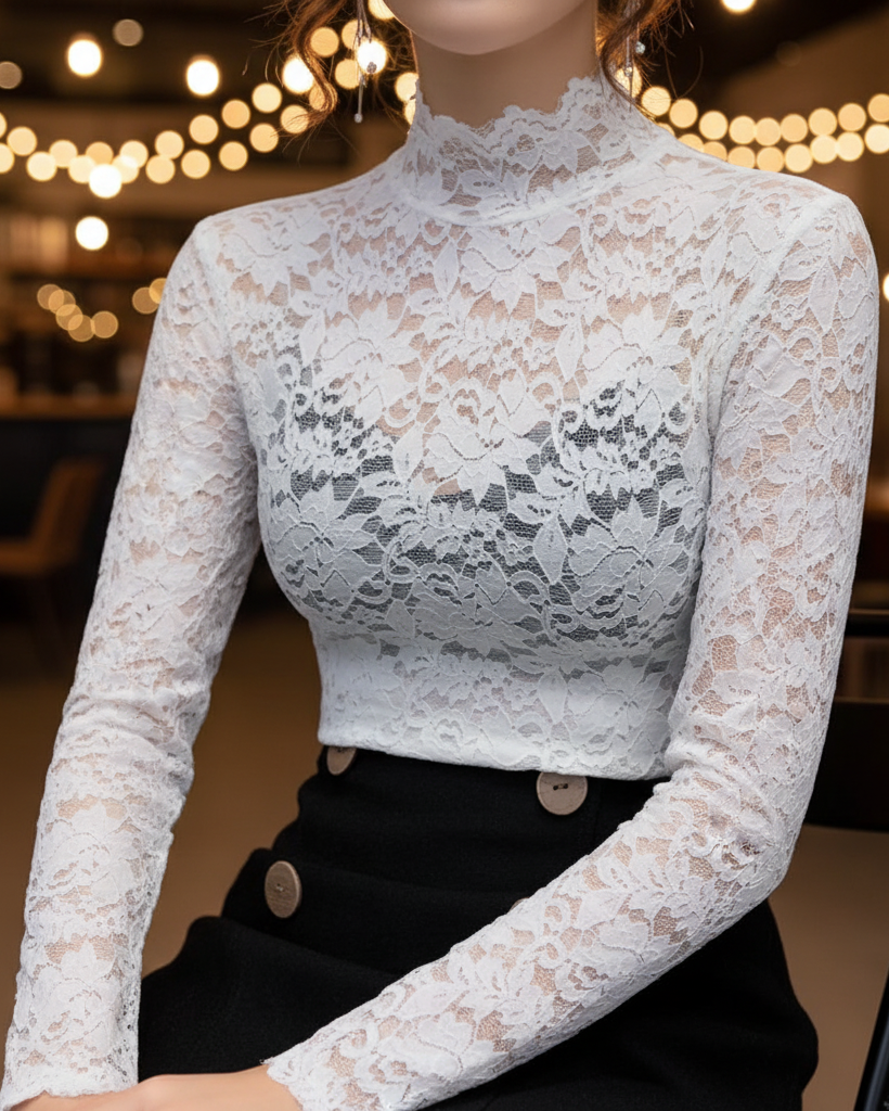 Carmen | Blusa de encaje para mujer con cuello alto de primavera