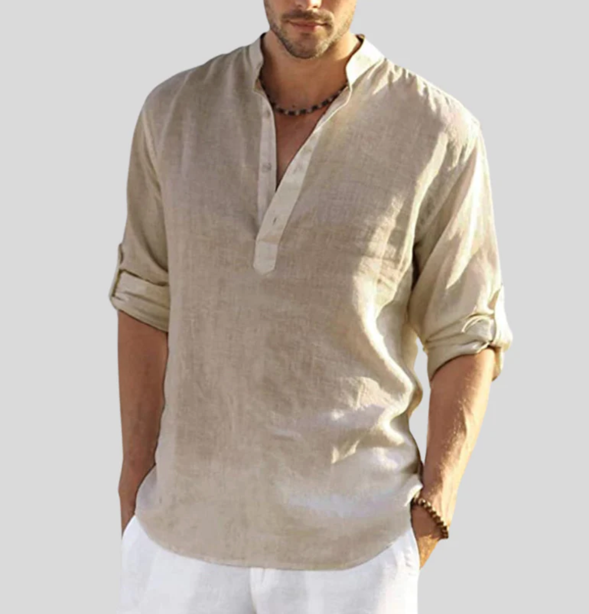 Orvian | Camisa casual para hombre con cuello abierto y manga larga