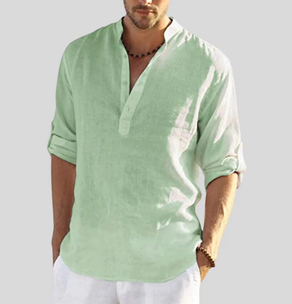 Orvian | Camisa casual para hombre con cuello abierto y manga larga