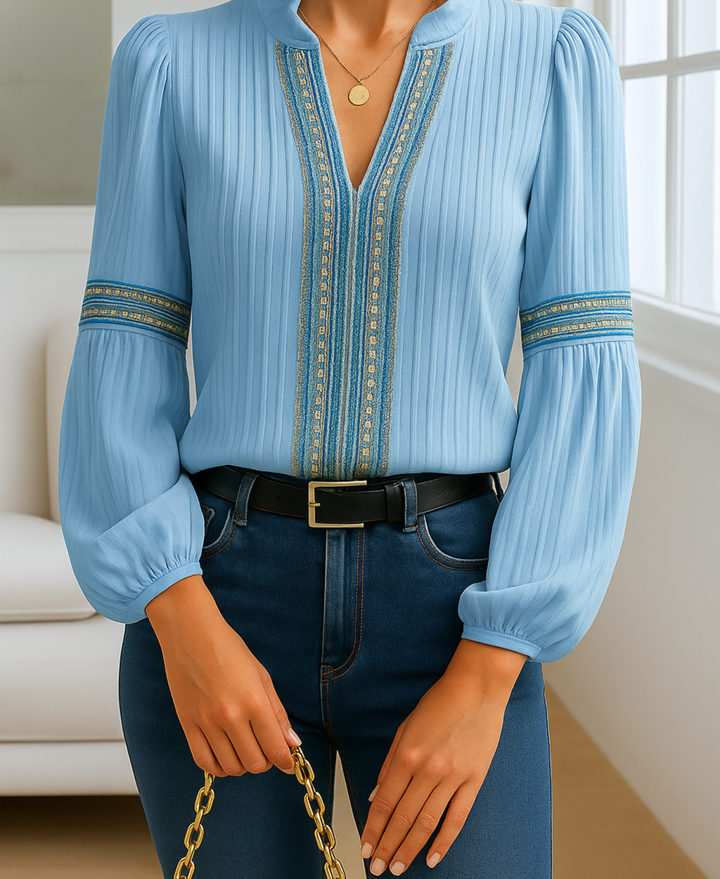 Itxaso | Blusa vintage con escote en V para mujer