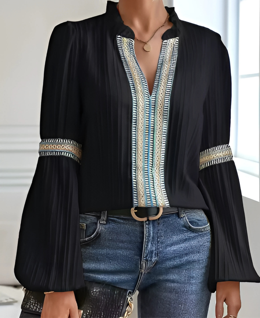 Itxaso | Blusa vintage con escote en V para mujer