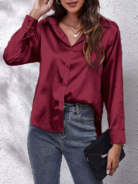 Kaleth | Camisa fluida de satén para mujer con manga larga y botones | Elegante