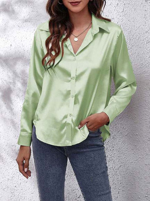 Kaleth | Camisa fluida de satén para mujer con manga larga y botones | Elegante