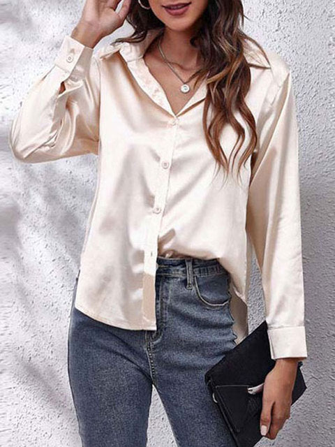 Kaleth | Camisa fluida de satén para mujer con manga larga y botones | Elegante