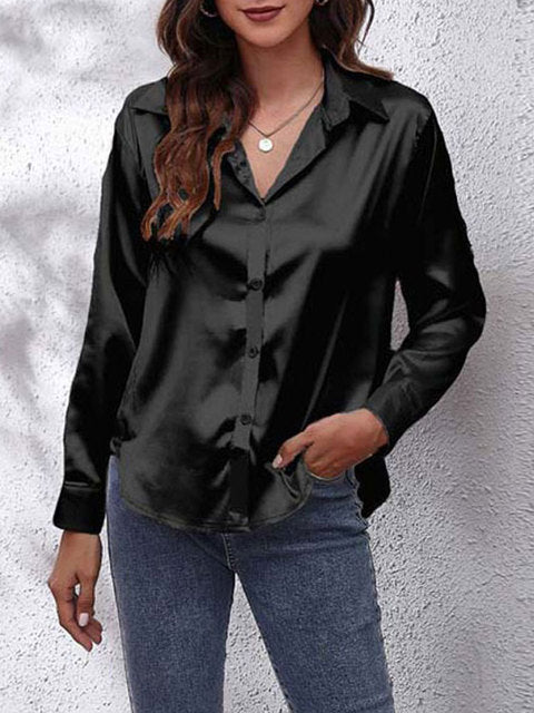Kaleth | Camisa fluida de satén para mujer con manga larga y botones | Elegante