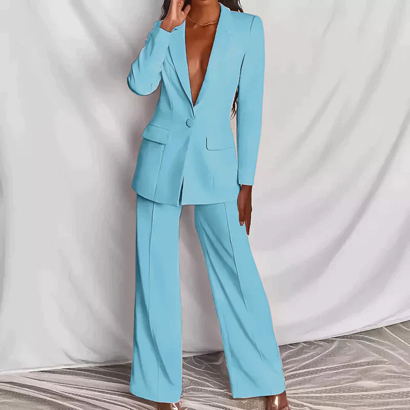 Alveria | Conjunto para mujer de un botón con pantalones anchos | Estructurado