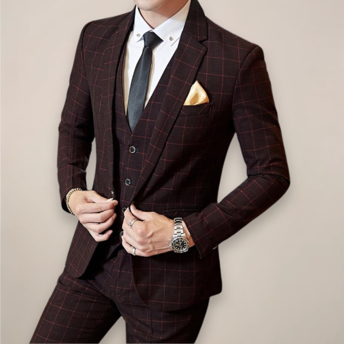 Darío | Traje de tres piezas de cuadros para hombre de primavera