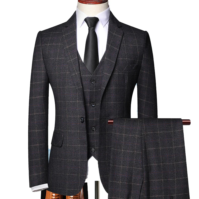 Damián | Traje de primavera para hombre de tres piezas con cuadros finos