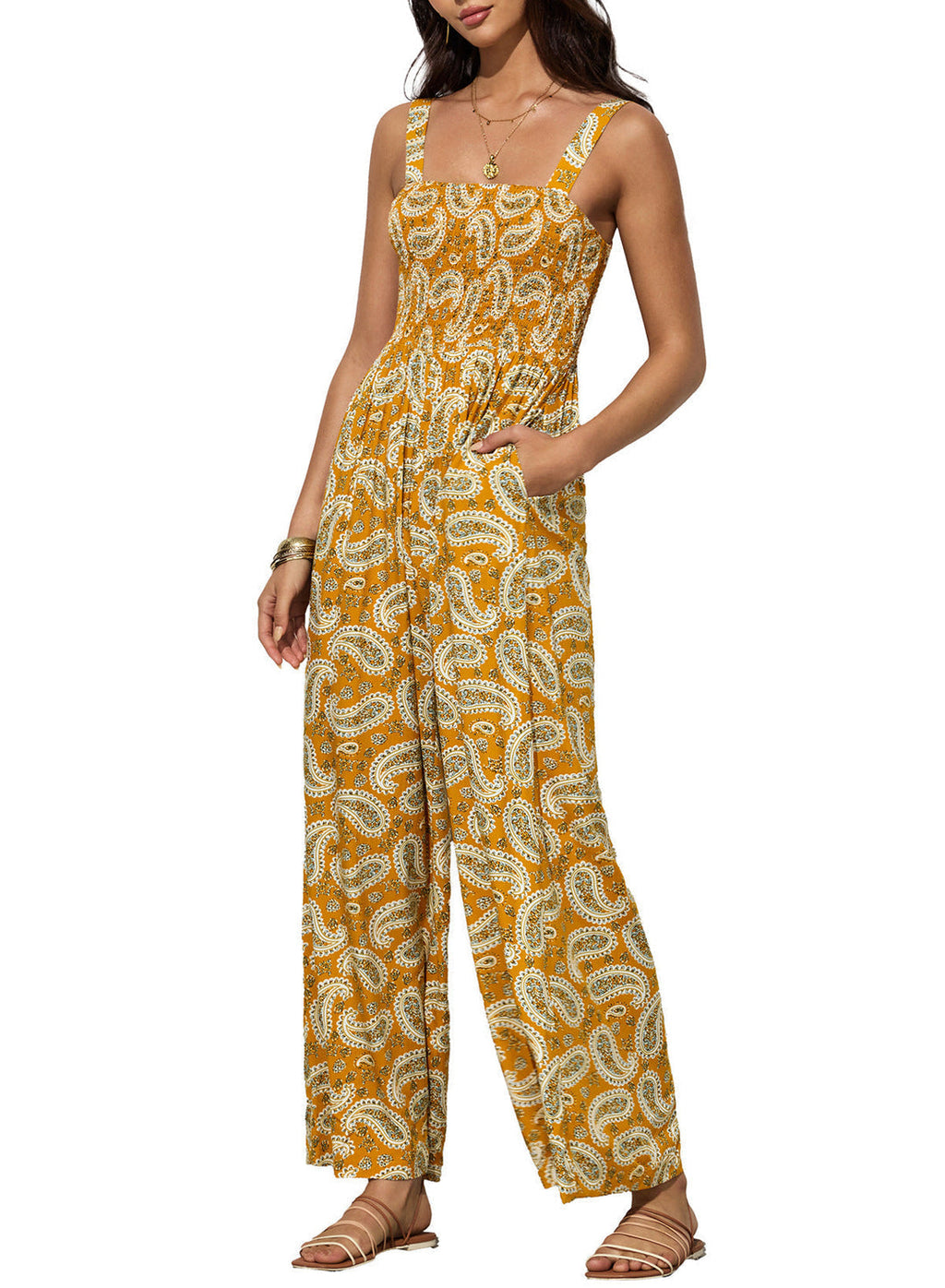 Jasmirael | Mono floral de primavera de pierna ancha para mujer
