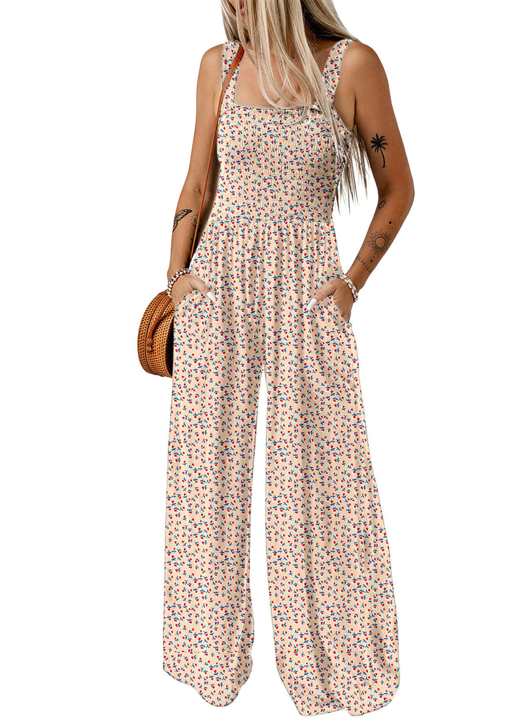 Jasmirael | Mono floral de primavera de pierna ancha para mujer