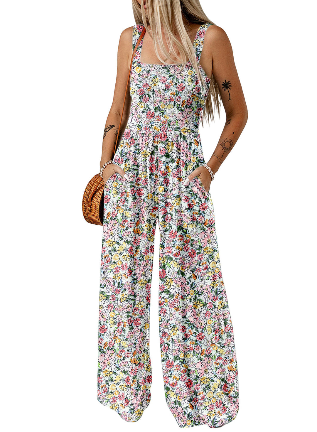 Jasmirael | Mono floral de primavera de pierna ancha para mujer