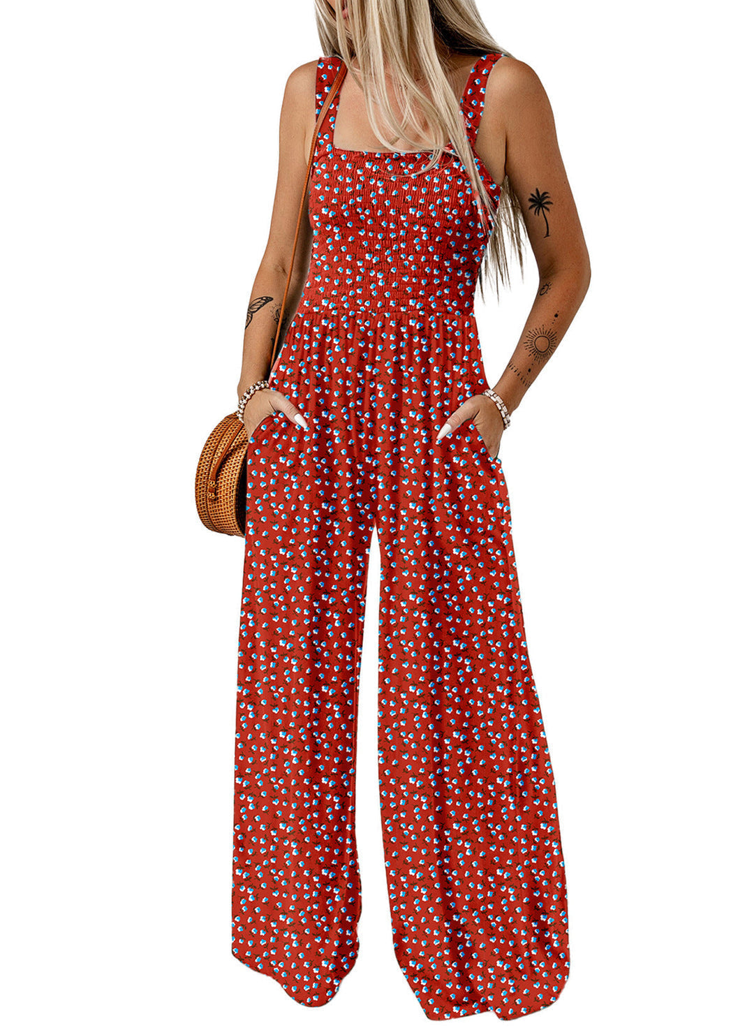Jasmirael | Mono floral de primavera de pierna ancha para mujer
