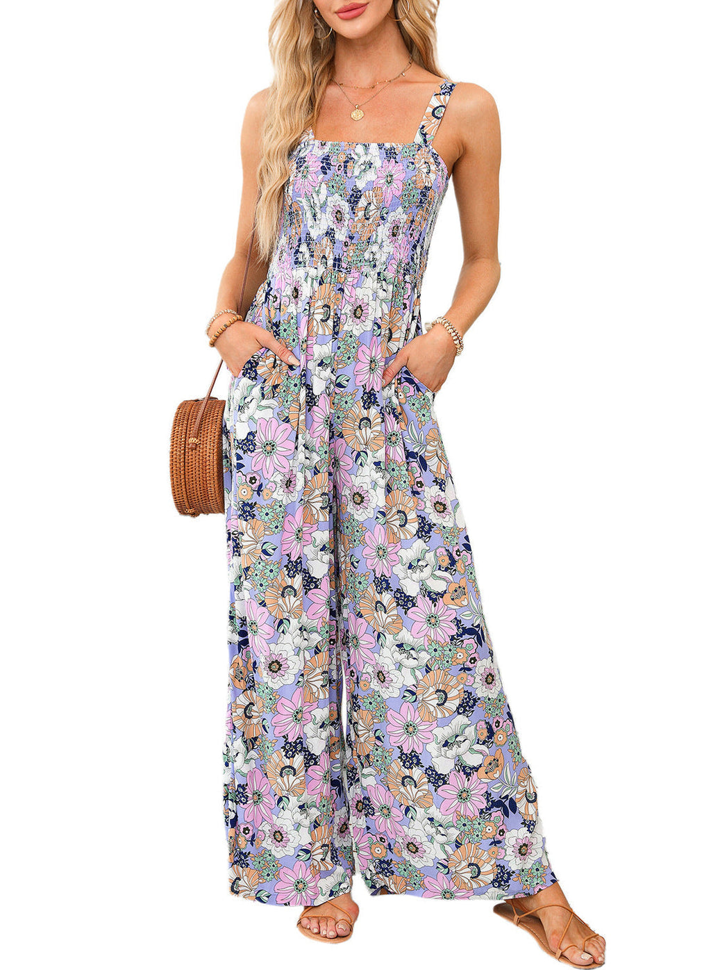 Jasmirael | Mono floral de primavera de pierna ancha para mujer