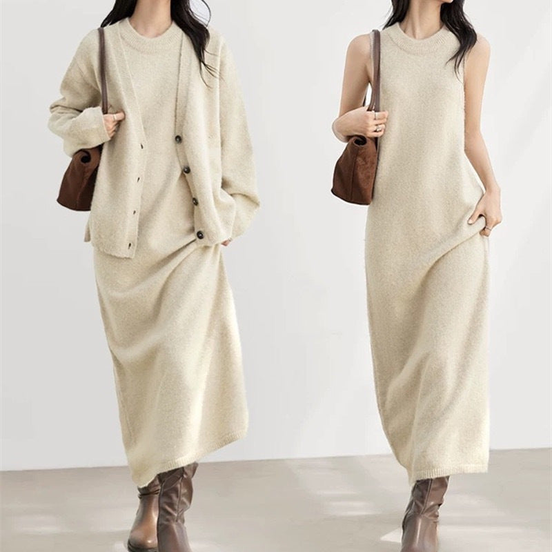 Aranza | Conjunto para mujer con vestido largo y cárdigan suave | Elegante