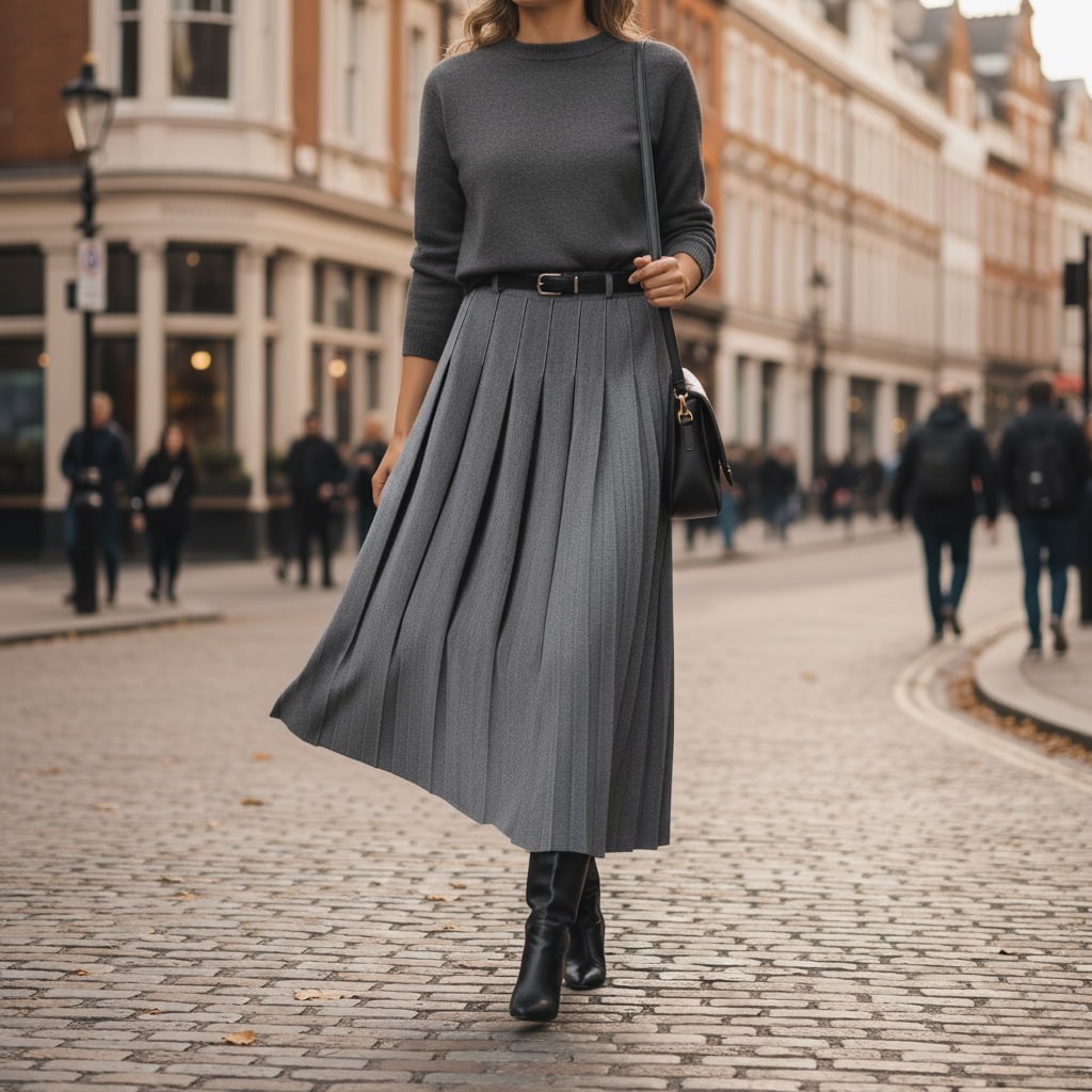 Cledia | Falda midi plisada de primavera para mujer con cinturón