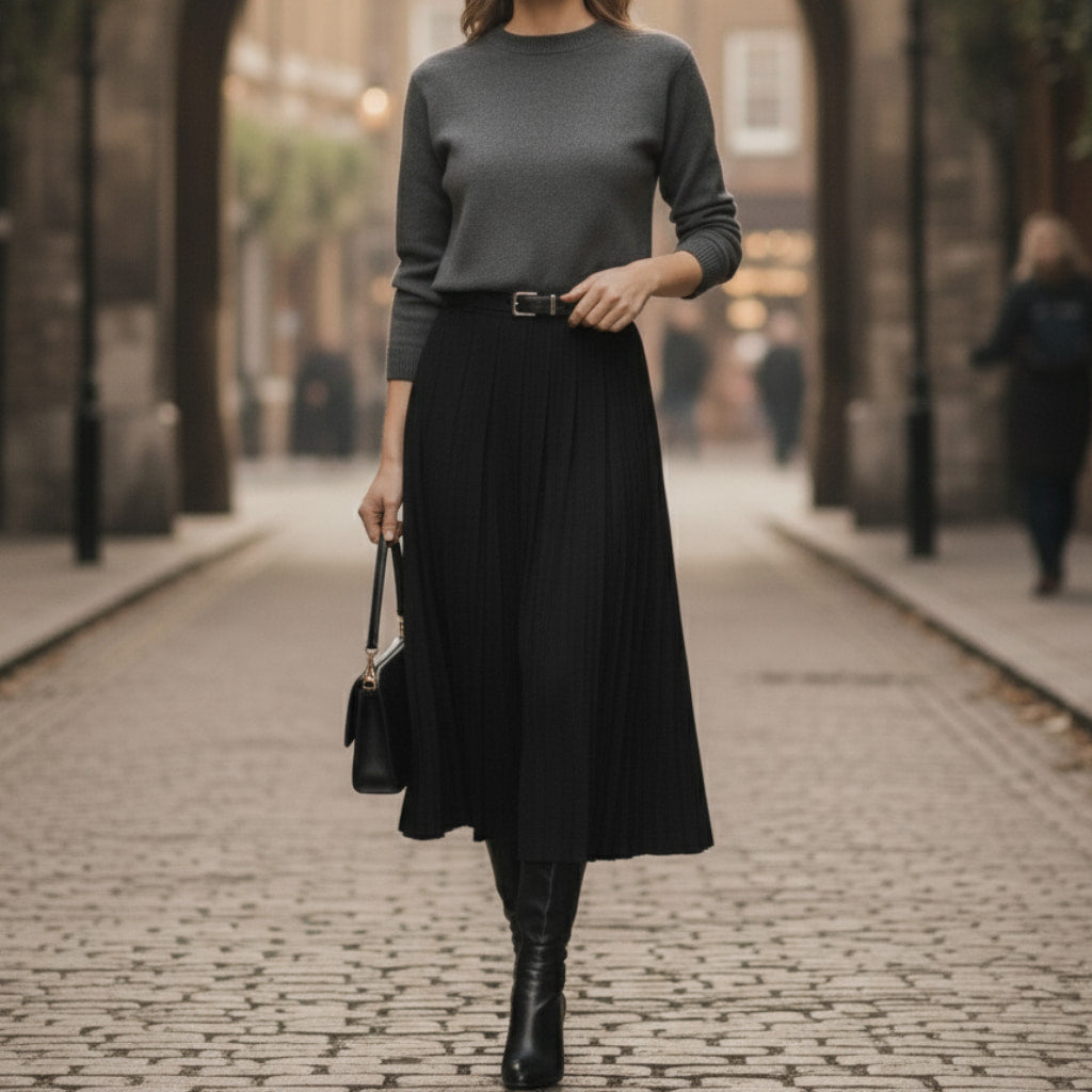 Cledia | Falda midi plisada de primavera para mujer con cinturón