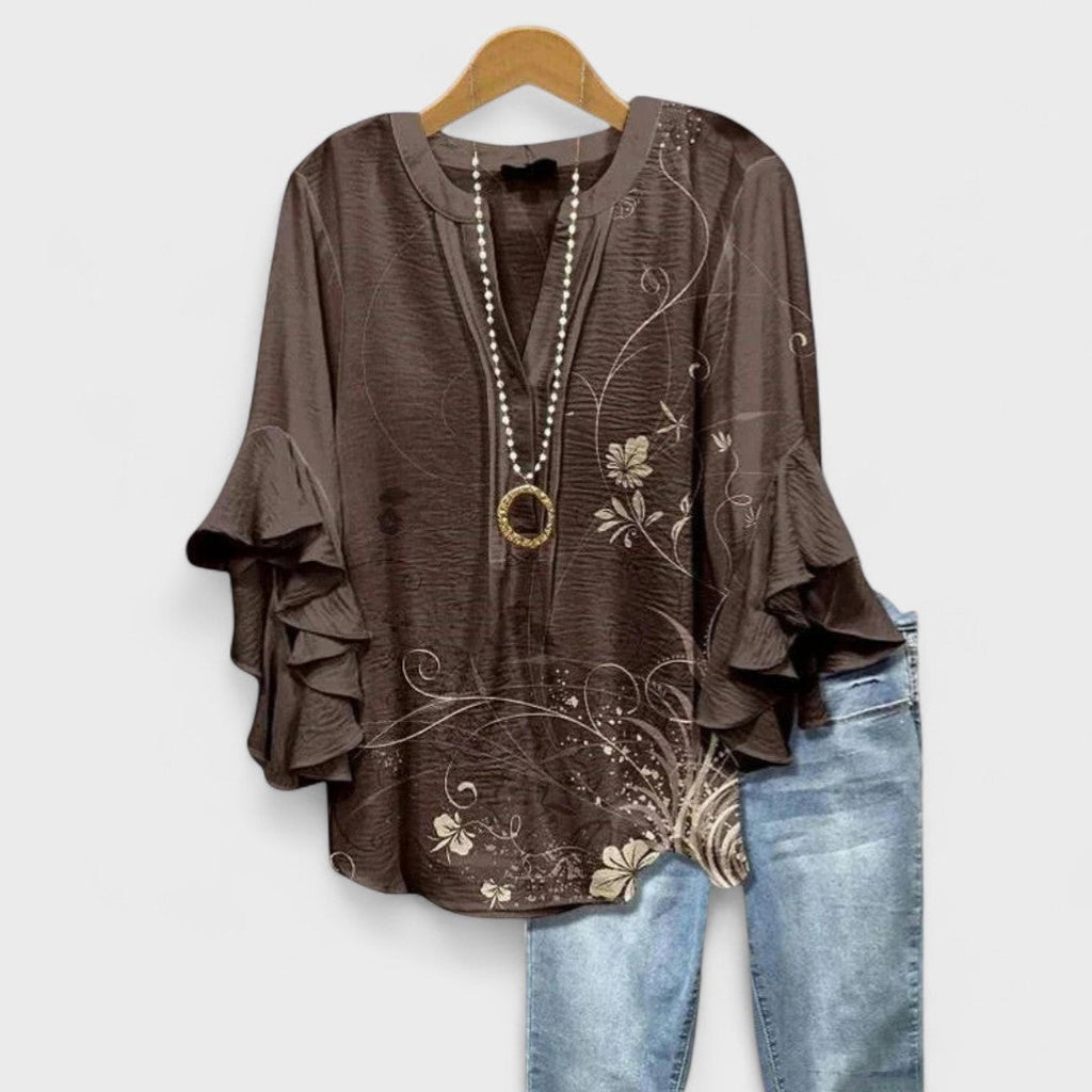Selia | Blusa Floral con Manga Acampanada y Corte Suelto para Mujer