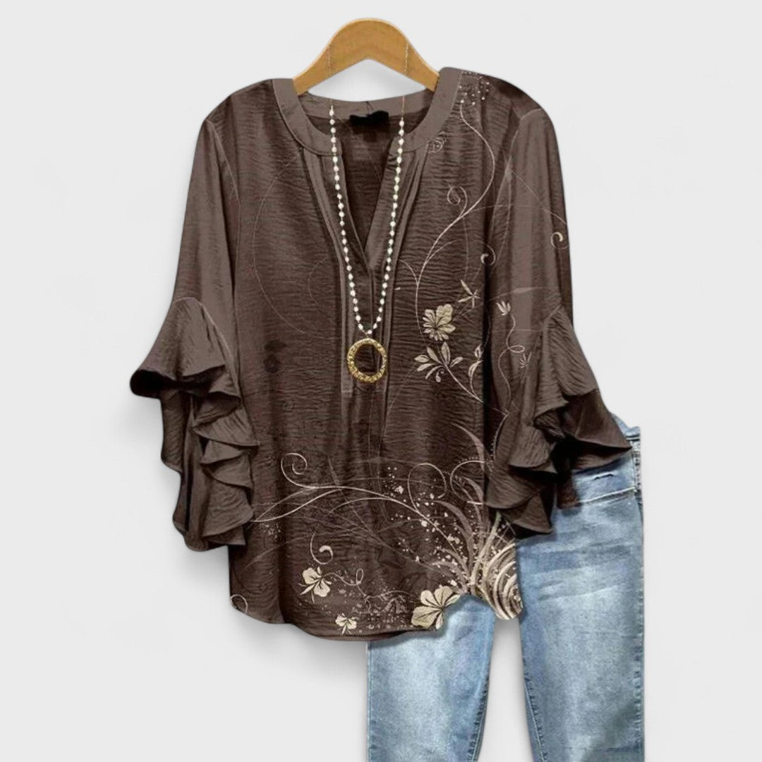 Selia | Blusa Floral con Manga Acampanada y Corte Suelto para Mujer