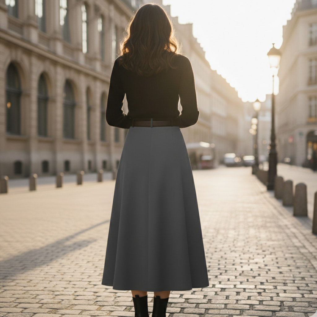 Cledia | Falda midi plisada de primavera para mujer con cinturón