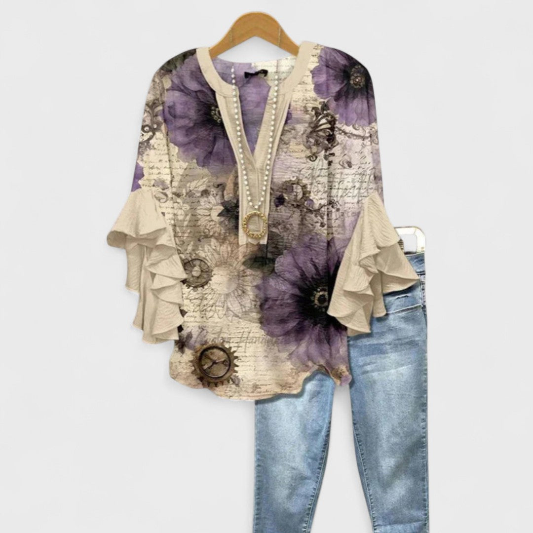 Selia | Blusa Floral con Manga Acampanada y Corte Suelto para Mujer