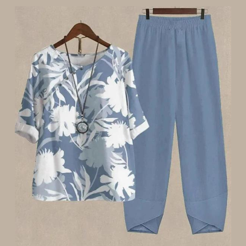 Elanira | Conjunto informal para mujer con blusa holgada y pantalones ajustados | Suave