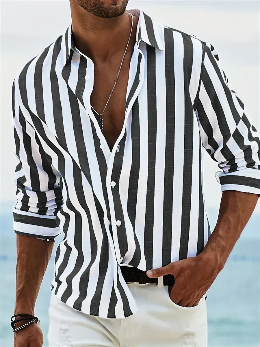 Roveno | Camisa para hombre de manga larga con rayas y diseño casual