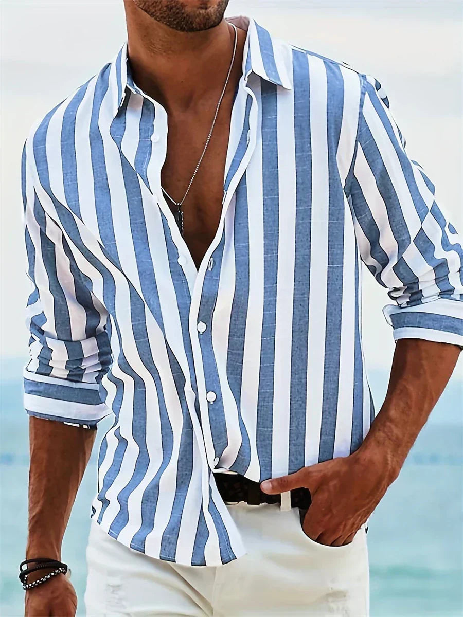 Roveno | Camisa para hombre de manga larga con rayas y diseño casual