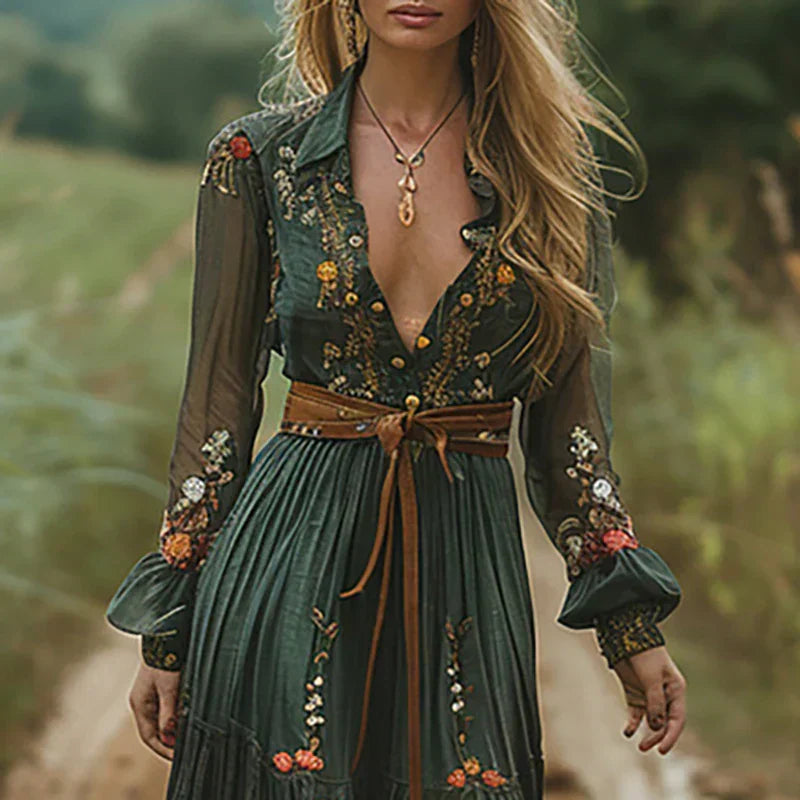 Sohee | Vestido Largo Boho con Bordado Floral