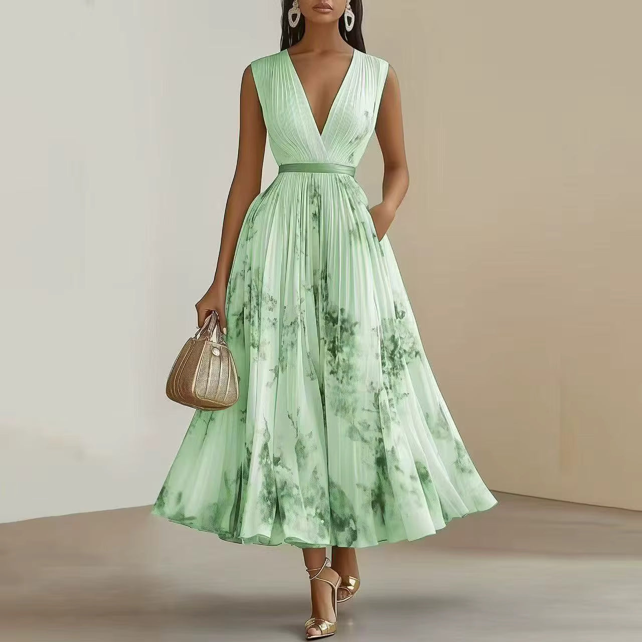 Rosella | Vestido Largo Plisado Floral con Escote en V