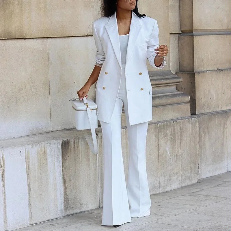 Queralt | Conjunto elegante de traje con blazer largo para mujer
