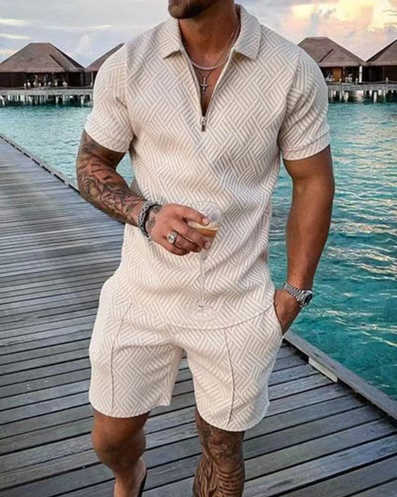 Marcial | Conjunto de verano para hombre con camiseta con cremallera y pantalón corto | Casual