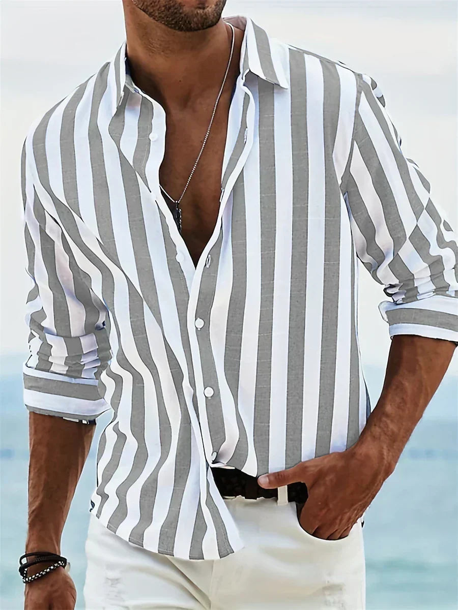 Roveno | Camisa para hombre de manga larga con rayas y diseño casual