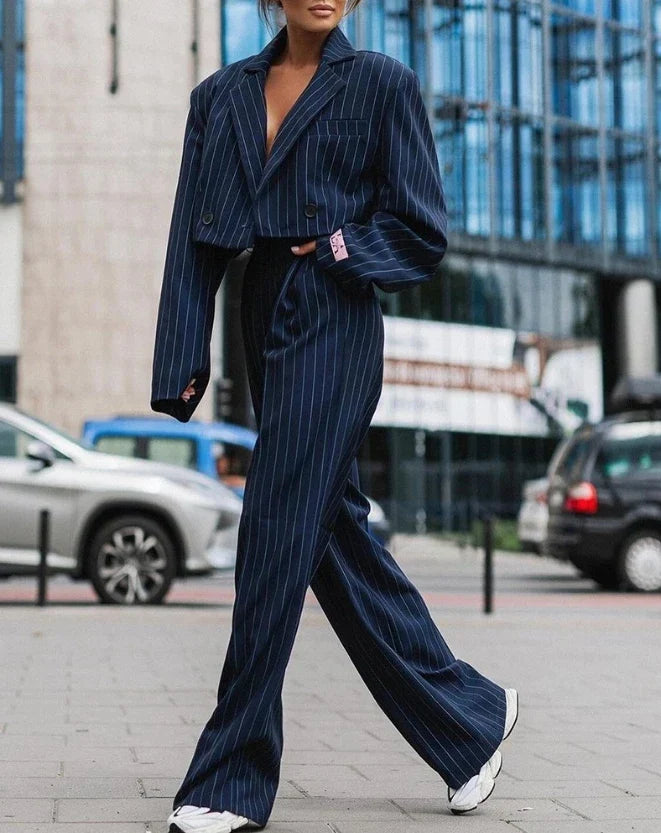 Roselina | Conjunto de dos piezas a rayas para mujer con blazer y pantalón elegante | Sofisticado