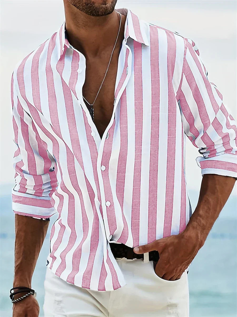 Roveno | Camisa para hombre de manga larga con rayas y diseño casual