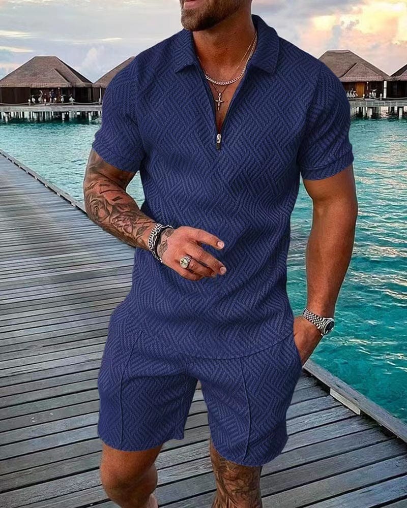 Marcial | Conjunto de verano para hombre con camiseta con cremallera y pantalón corto | Casual