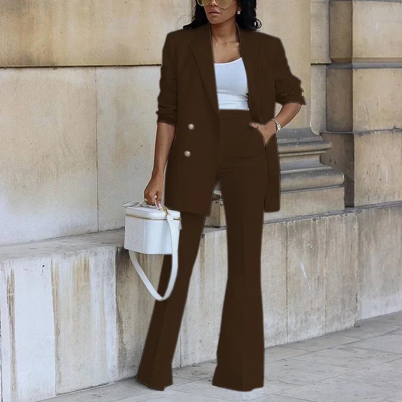 Queralt | Conjunto elegante de traje con blazer largo para mujer