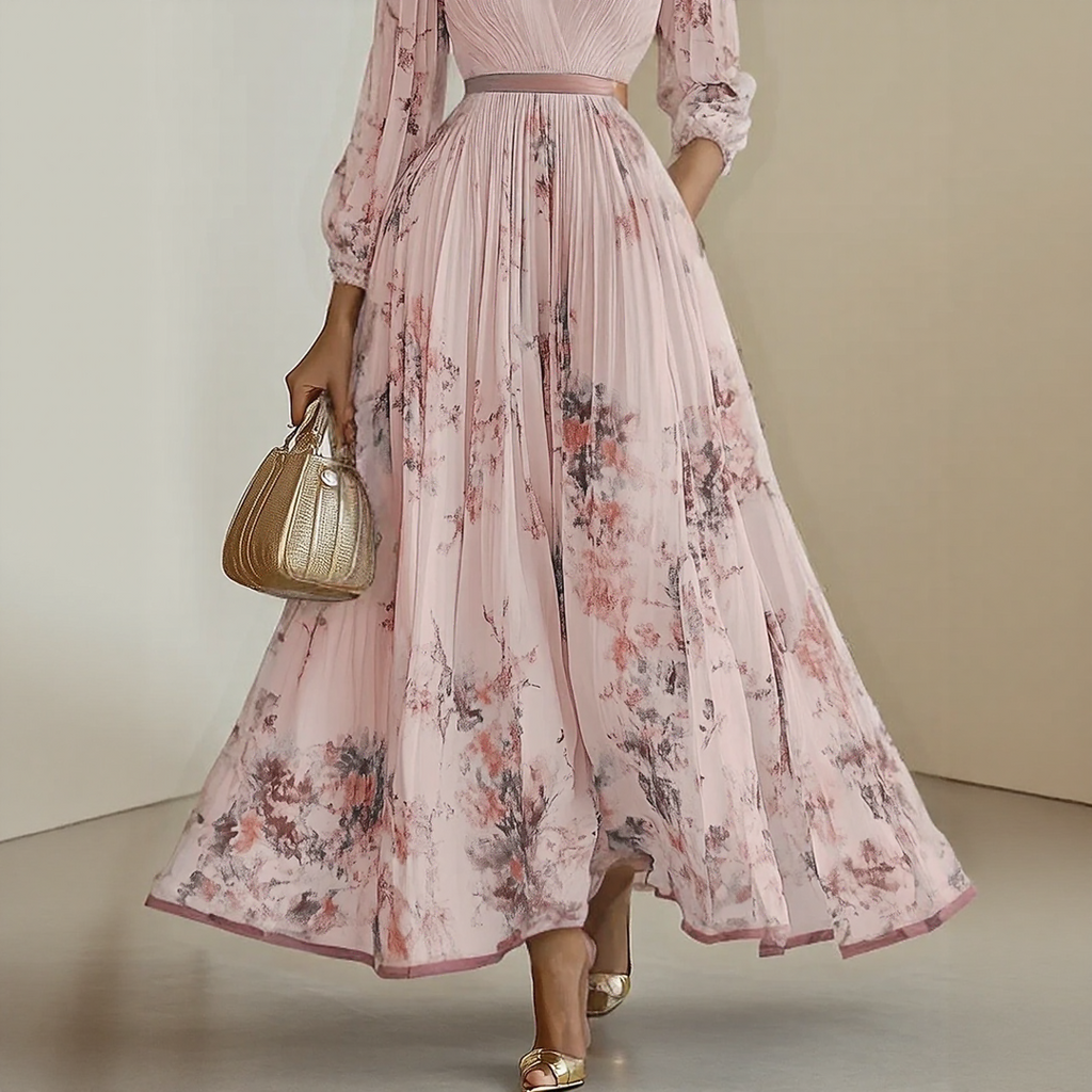 Rosella | Vestido Largo Plisado Floral con Escote en V