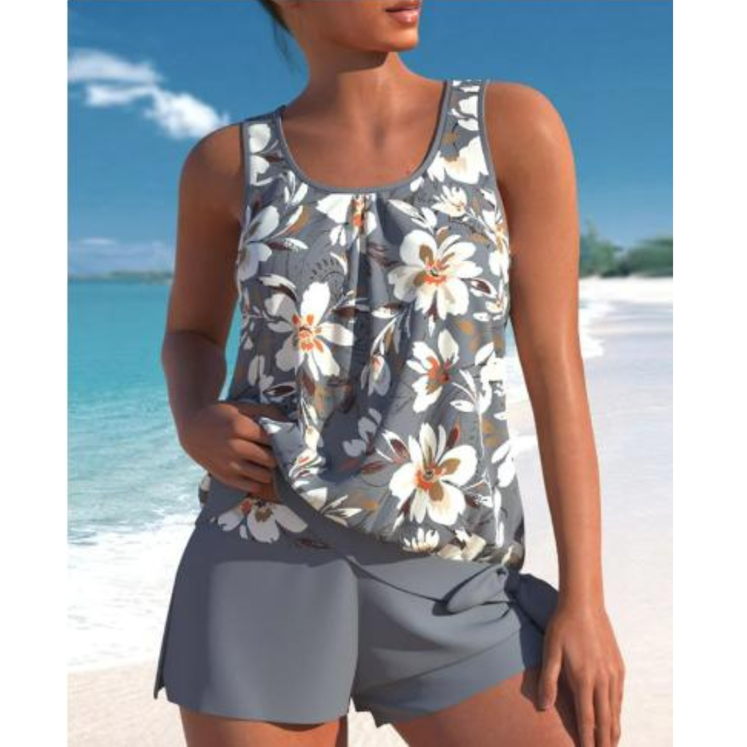 Wilandra | Conjunto de dos piezas para mujer con top floral sin mangas y shorts | Verano