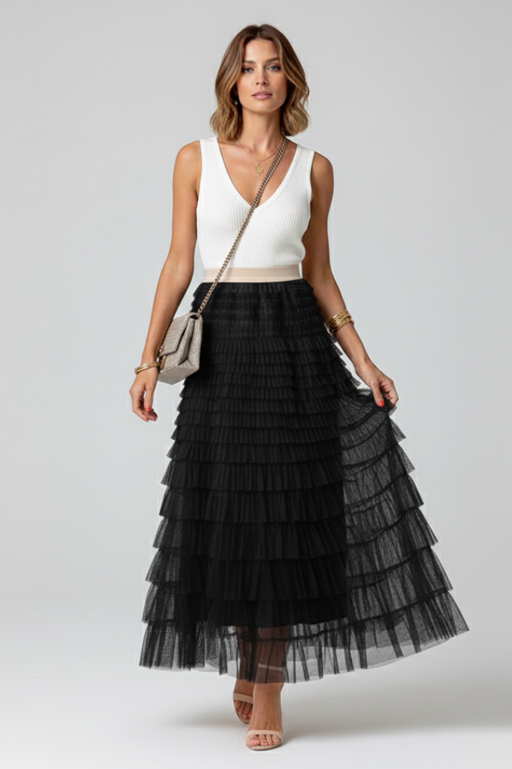 Teresa | Falda midi de mujer de tul en capas con cintura elástica