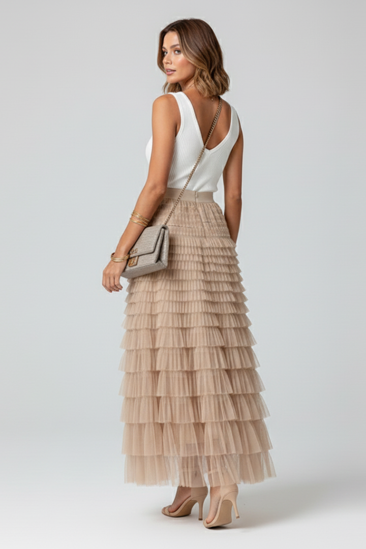 Teresa | Falda midi de mujer de tul en capas con cintura elástica
